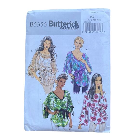 BUTTERICK PATTERN B5355 Top with Sash Sz LG - XXL Sewing Pattern UNCUT - Picture 1 of 5